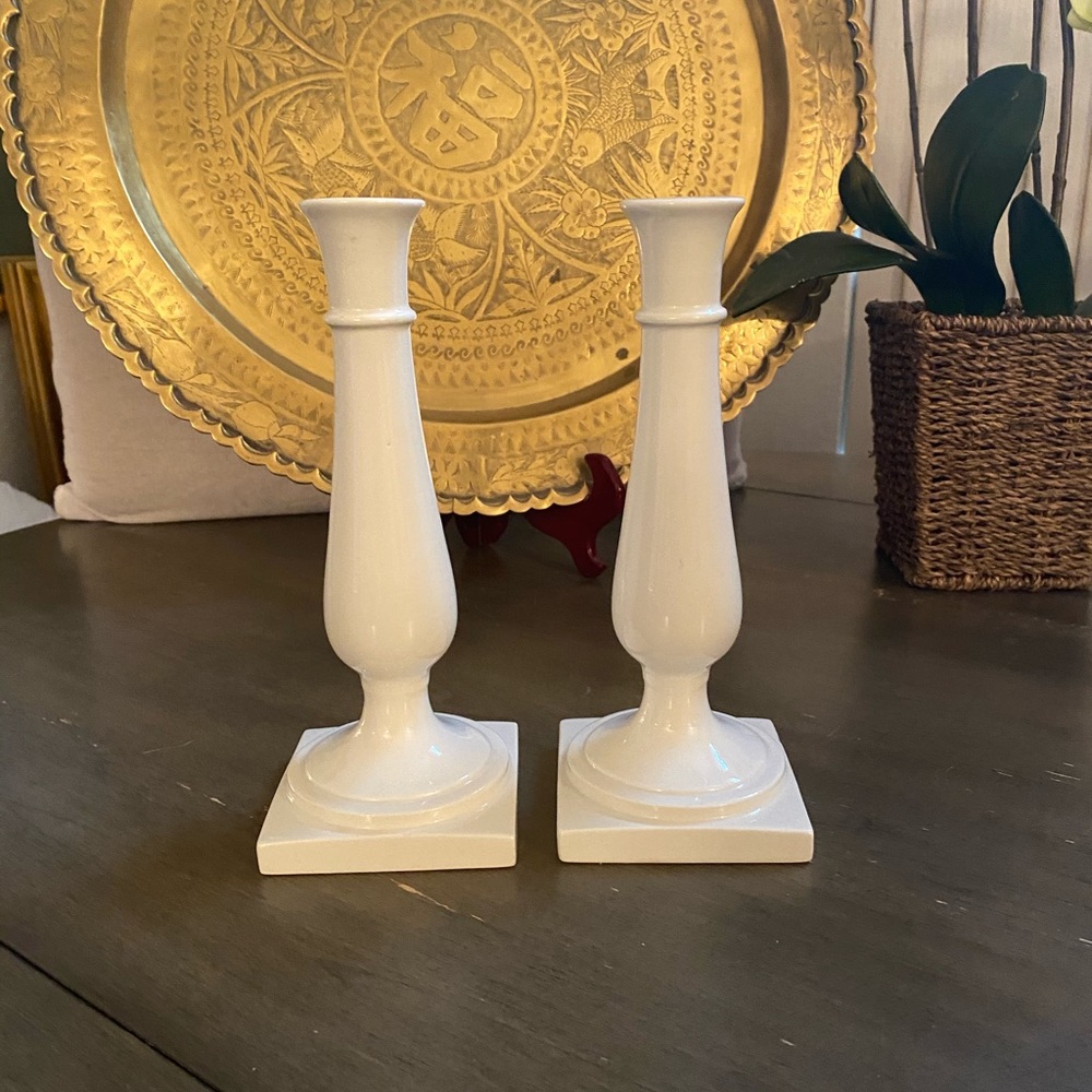 Vintage 2 White candlestick holders